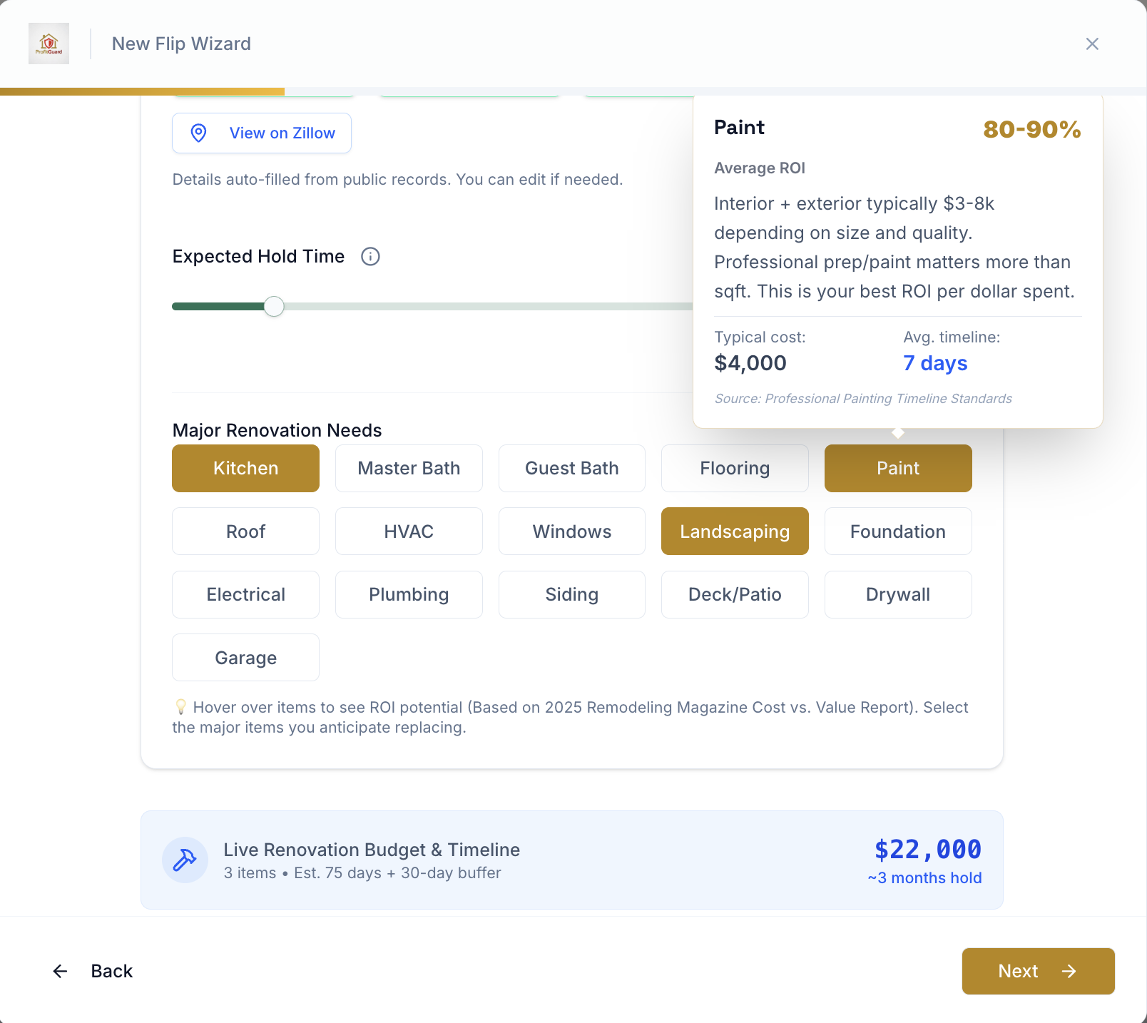 Renovation Cost Calculator with ROI averages